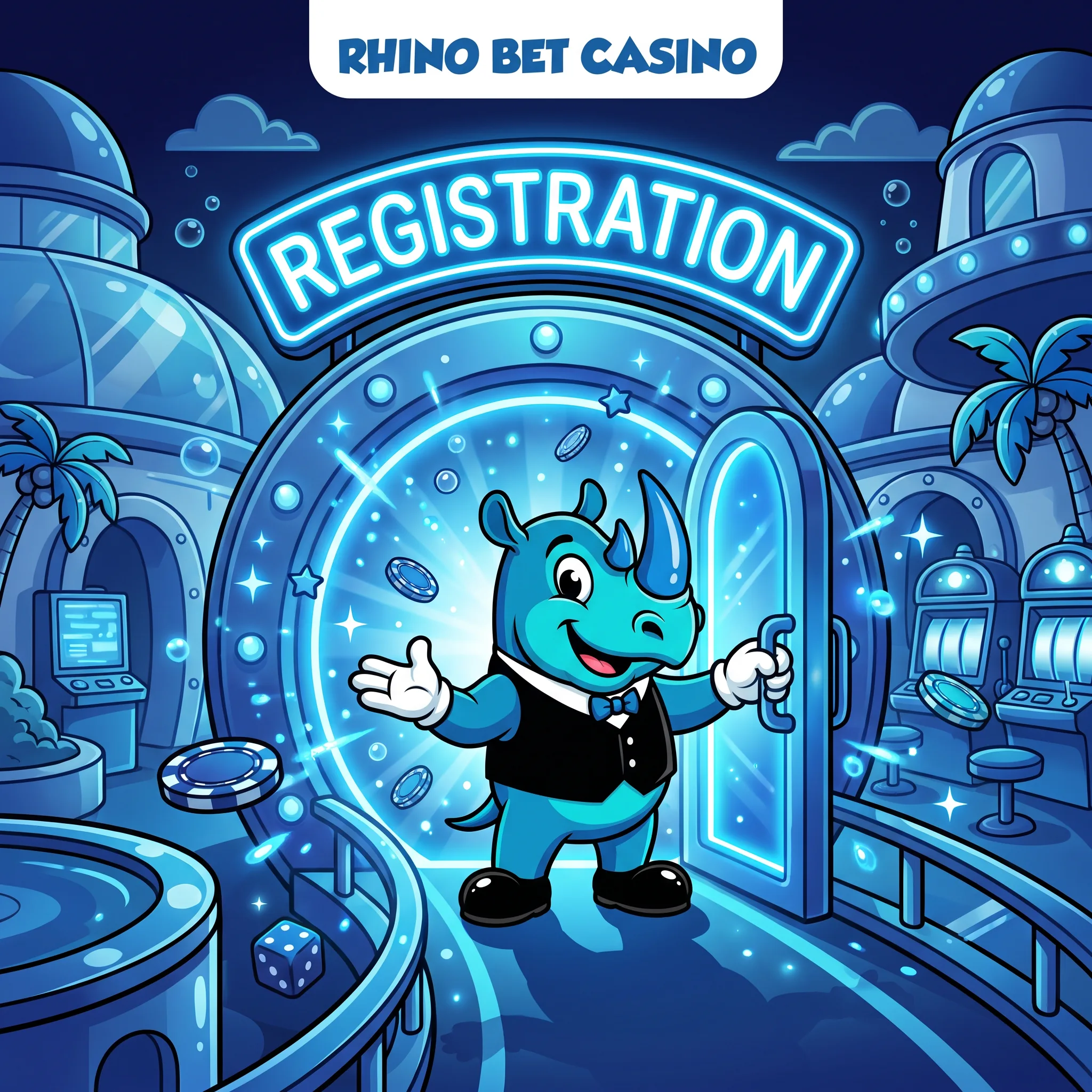 Rhino Bet mascot at the casino registration gateway